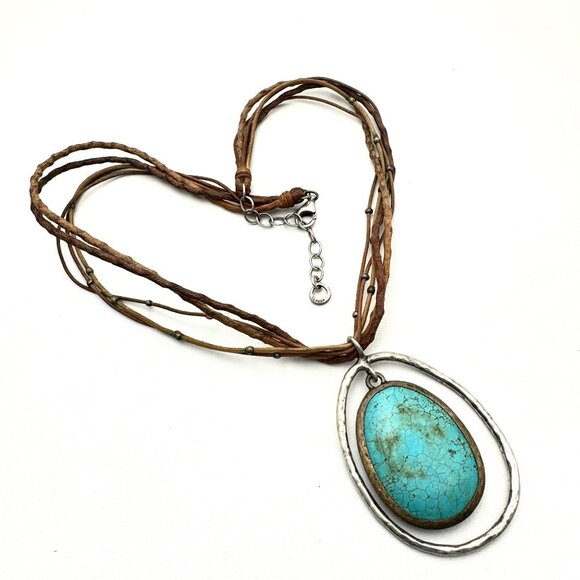 Silpada Pendant Howlite Necklace N1804 Leather Turquoise Sterling Silver - Picture 3 of 3